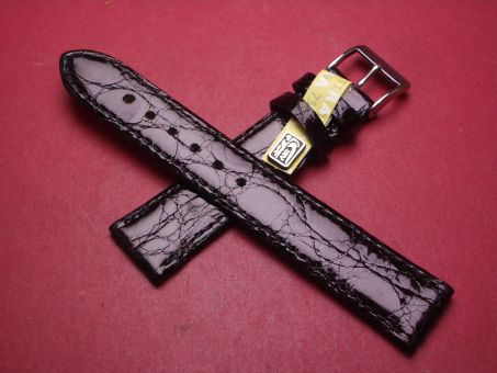 Lederarmband, Krokodil, Breite: 18mm-16mm, Länge: 117mm & 75mm, Farbe: schwarz glänzend 