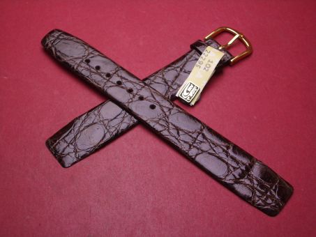 Lederarmband, Krokodil, für feste Stege, Breite: 18mm-16mm, Länge: 118mm & 77mm, Farbe: dunkelbraun 
