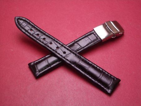 Lederarmband, Kalb mit Krokoprägung, Breite: 16mm-14mm, Länge: 115mm & 75mm, Farbe: schwarz, mit Faltschließe 