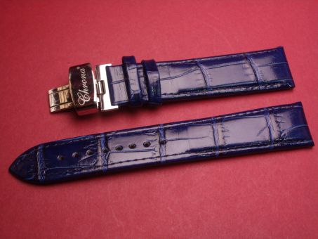 Leder-Armband Krokooptik Chrona signiert 20mm Edelstahl Faltschließe Farbe: Blau 