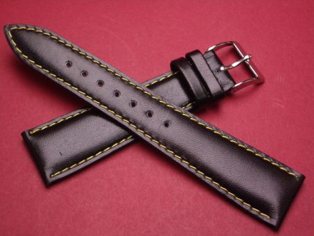 Leder-Armband 20mm im Verlauf auf 16mm,  Farbe: Schwarz Gelbe Naht 