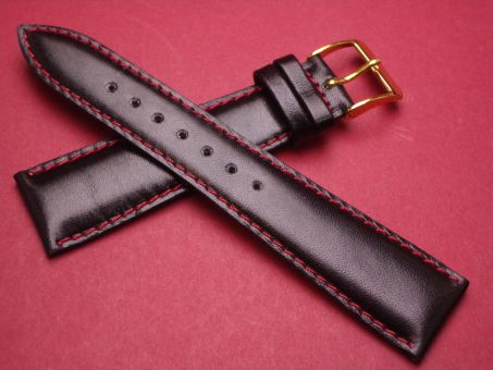 Leder-Armband 20mm im Verlauf auf 16mm,  Farbe: Schwarz rote Naht Naht 