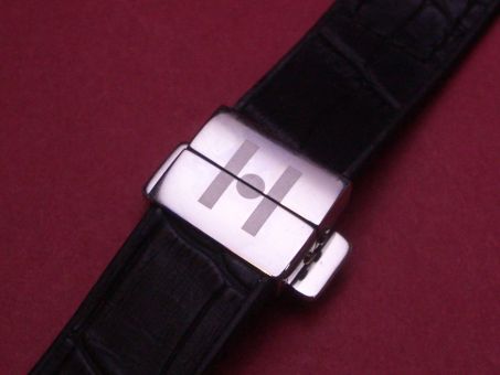 Hirsch Uhren-Armband Leder/ Kautschuk 18mm im Verlauf 16mm der Faltschließe, Farbe: Schwarz 