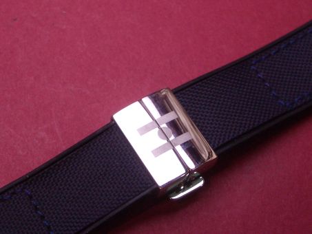 Hirsch Uhren-Armband Leder/ Kautschuk 20mm im Verlauf 18mm der Faltschließe, Farbe: Blau 