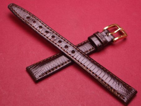 Hirsch Uhrenarmband Leder 12mm im Verlauf auf 10mm, Reptile Royal Farbe:  dunkel Braun 