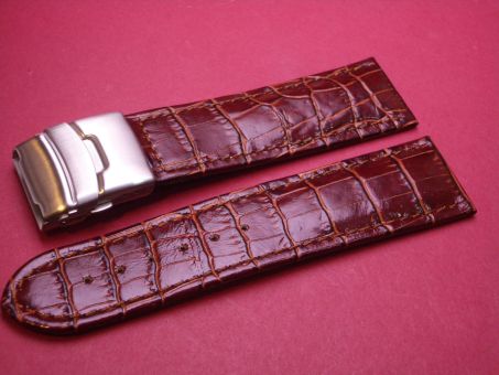 Leder-Armband 26mm im Verlauf auf 24mm mit Edelstahl Sicherheitsfaltschließe Farbe Braun 