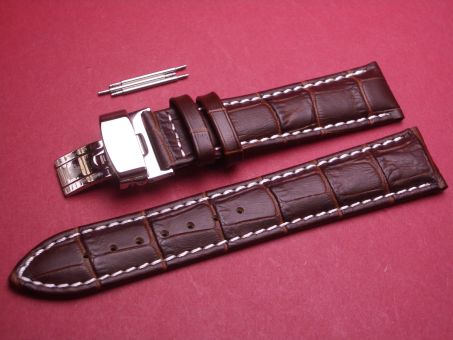 Leder-Armband mit Faltschließe und 3 Federstege Farbe: Braun weiße Naht Breite 18mm