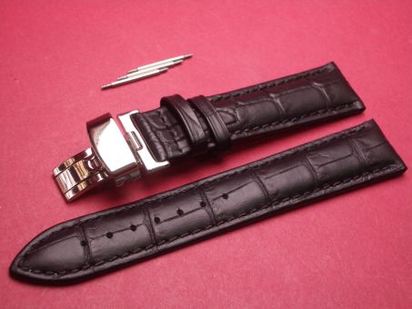 Leder-Armband mit Faltschließe und 3 Federstege Farbe: Schwarz 