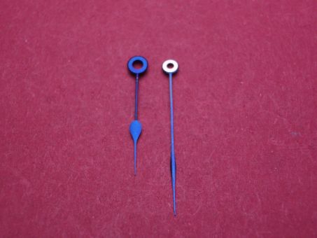 Taschenuhr-Zeiger, blau, Loch-Ø Std/Min 160/100, Länge Stundenzeiger: ca. 22mm, Länge Minutenzeiger ca. 16mm 