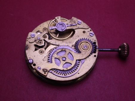 Roskopf Uhrwerk mit Zifferblatt, Zeigern & Krone, Ø 43,8mm, gebraucht 