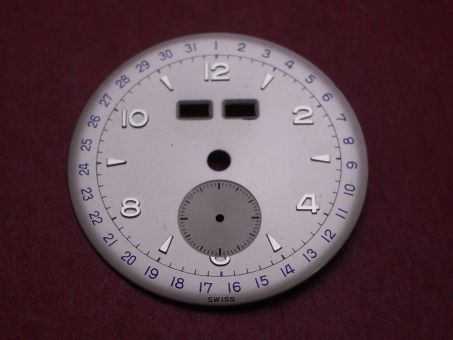 Venus Zifferblatt für Kal. 203 oder 204 (Basiskaliber 180), Ø 31,6mm, silber/blau, NOS (New Old Stock) 
