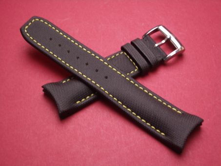 Baume & Mercier Leder-Armband, Kalbsleder mit Textilbezug, 22mm im Verlauf auf 20mm, Farbe: schwarz mit gelber Naht 