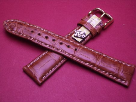 Louisiana Krokodil-Leder-Armband, 19mm im Verlauf auf 16mm, Farbe: hell braun, helle Naht 