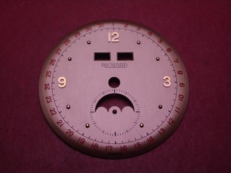 Venus Zifferblatt für Kal. 203 oder 204 (Basiskaliber 180), Ø 31,5mm, bronze/rosé/rot, "RICHARD", NOS (New Old Stock) 