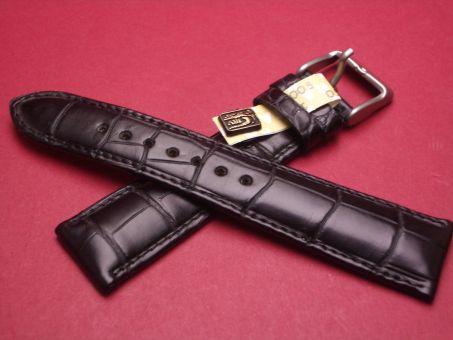 Louisiana Krokodil-Leder-Armband, signiert Glashütte (überstempelt) 19mm im Verlauf auf 16mm, Farbe: schwarz (kürzeres Band) 