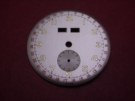 Venus Zifferblatt für Kal. 203 oder 204 (Basiskaliber 180), Ø 31,5mm, creme/gold/rot, NOS (New Old Stock) 