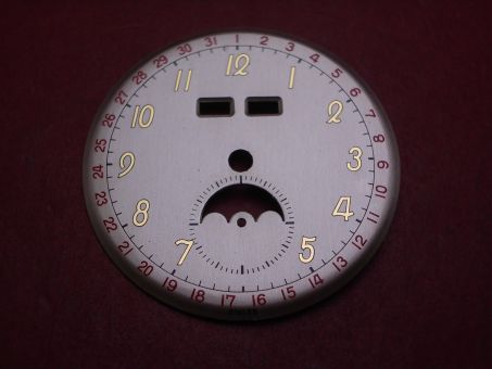 Venus Zifferblatt für Kal. 203 oder 204 (Basiskaliber 180), Ø 31,7mm, creme/gold/rot, NOS (New Old Stock) 