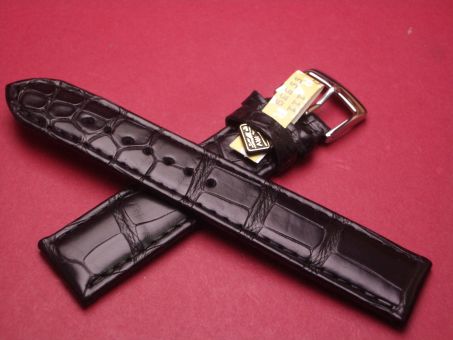 Louisiana Krokodil-Leder-Armband, signiert Glashütte 19mm im Verlauf auf 16mm, Farbe: schwarz große Narbung 