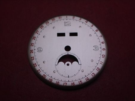 Venus Zifferblatt für Kal. 203 oder 204 (Basiskaliber 180), Ø 31,5mm, creme/silber/rot, NOS (New Old Stock) 