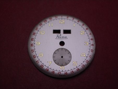 Venus Zifferblatt für Kal. 203 oder 204 (Basiskaliber 180), Ø 31,5mm, creme/gold/rot, "Presca", NOS (New Old Stock) 