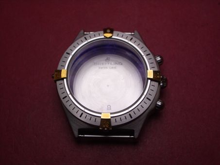 Breitling Gehäuse für Ref. D80520, mit Krone, Drückern und Goldreitern, NOS (New Old Stock) 