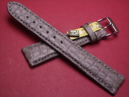 Louisiana Krokodil-Leder-Armband, 19mm im Verlauf auf 16mm, Farbe: grau matt gelbe Schließe
