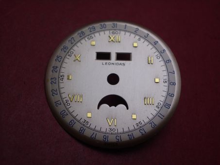 Venus Zifferblatt für Kal. 203 oder 204 (Basiskaliber 180), Ø 30,4mm, creme/gold/blau, "LEONIDAS", NOS (New Old Stock) 