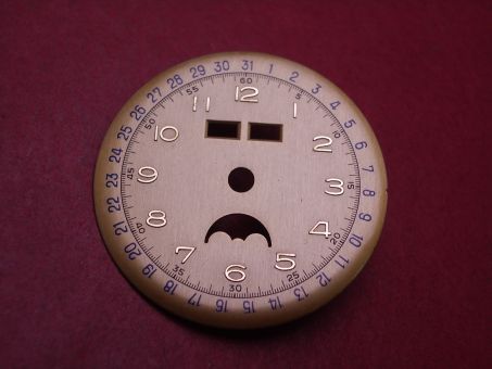 Venus Zifferblatt für Kal. 203 oder 204 (Basiskaliber 180), Ø 30,5mm, gold/blau, NOS (New Old Stock) 