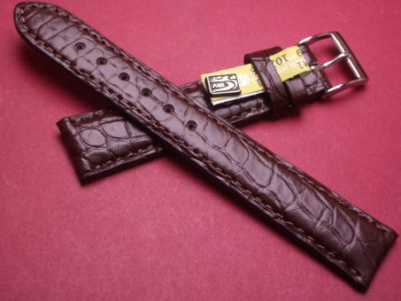 Louisiana Krokodil-Leder-Armband, 18mm im Verlauf auf 16mm, Farbe: dunkelbraun matt 