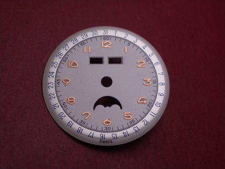 Venus Zifferblatt für Kal. 203 oder 204 (Basiskaliber 180), Ø 30,5mm, creme/rosé/blau, NOS (New Old Stock) 