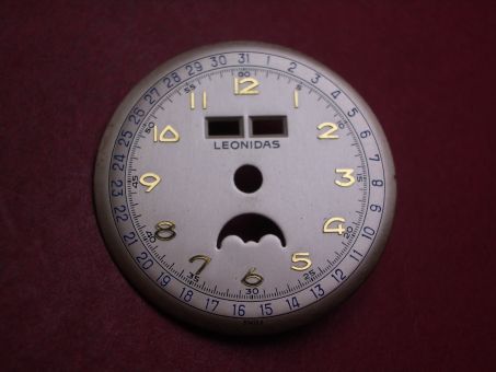 Venus Zifferblatt für Kal. 203 oder 204 (Basiskaliber 180), Ø 30,5mm, creme/gold/blau, "LEONIDAS", NOS (New Old Stock) 