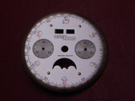 Venus Zifferblatt für Kal. 203 oder 204 (Basiskaliber 180), Ø 32,3mm, creme/rosé/rot, "NICOLET WATCH", NOS (New Old Stock) 