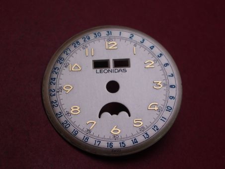 Venus Zifferblatt für Kal. 203 oder 204 (Basiskaliber 180), Ø 30,5mm, creme/gold/blau, "LEONIDAS", NOS (New Old Stock) 