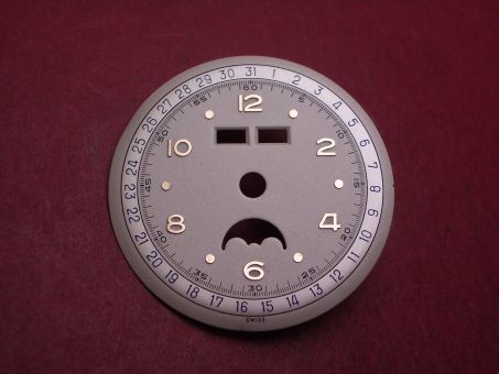 Venus Zifferblatt für Kal. 203 oder 204 (Basiskaliber 180), Ø 30,5mm, weiß/gold/blau, NOS (New Old Stock) 