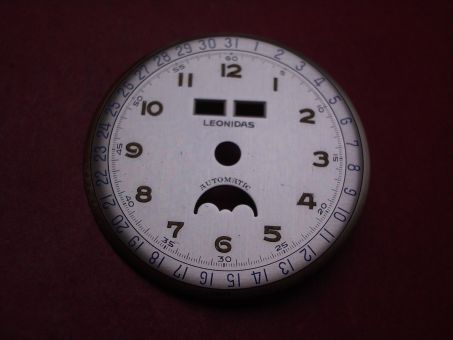 Venus Zifferblatt für Kal. 203 oder 204 (Basiskaliber 180), Ø 31,4mm, creme/gold/blau, "LEONIDAS", NOS (New Old Stock) 