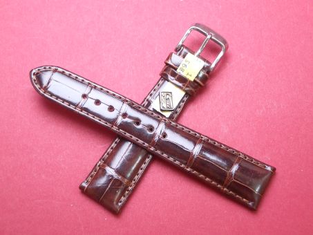 Louisiana Krokodil-Leder-Armband 20mm im Verlauf auf 16mm Farbe: Braun glänzend Schließe gelb