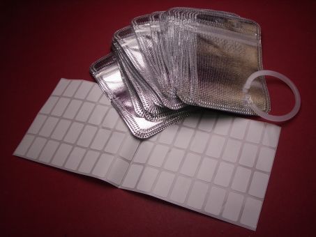 Silberfarbene Aufbewahrungstüten mit Verbindungsring und Beschriftungsaufklebern, 6,9cm x 11cm, 50 Stück 