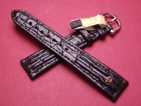 Maurice Lacroix Armband, Krokodilleder, 18mm im Verlauf auf 16mm, Farbe: schwarz, mit Original-Schließe 