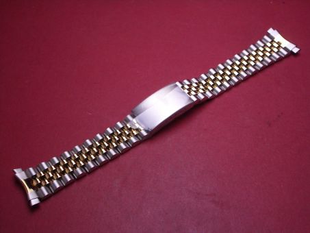 Metall-Armband, Stahl/vergoldet, Breite: 18mm-16mm, Länge: 17,2cm, mit Faltschließe 