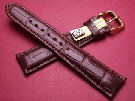 Louisiana Krokodil-Leder-Armband, 19mm im Verlauf auf 16mm, Farbe: dunkelbraun (große Narbung) 