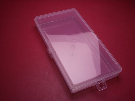 Aufbewahrungs-, /Transport- / oder Sortierbox aus Kunststoff, 14,8cm x 8cm x 2,1cm, mit Aufhänger 