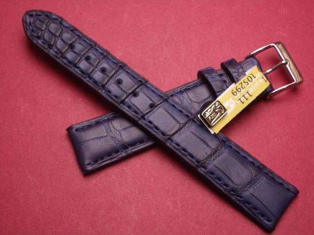 Louisiana Krokodil-Leder-Armband, 18mm im Verlauf auf 16mm, Farbe: dunkelblau matt (große Narbung) 