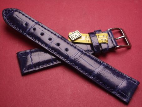 Louisiana Krokodil-Leder-Armband, 18mm im Verlauf auf 16mm, Farbe: dunkelblau glänzend (große Narbung) 