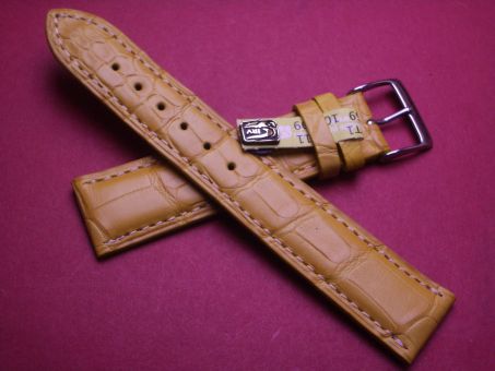 Louisiana Krokodil-Armband, 20mm im Verlauf auf 18mm Farbe: senfgelb matt (große Narbung) weiße Schließe