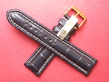 Louisiana Krokodil-Leder-Armband 22mm im Verlauf auf 20mm Farbe: Schwarz mit weißer Naht 