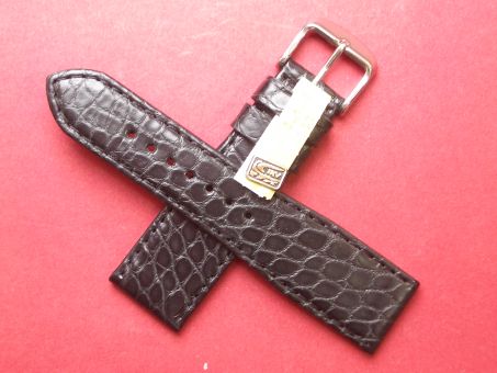 Louisiana Krokodil-Leder-Armband 22mm im Verlauf auf 18mm Signiert: Glashütte Farbe: Schwarz 