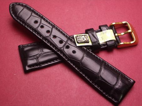Louisiana Krokodil-Leder-Armband 21mm im Verlauf auf 16mm Farbe: schwarz matt (große Narbung) 