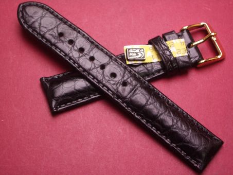 Louisiana Krokodil-Leder-Armband, Chronoswiss signiert, 18mm im Verlauf auf 16mm, Farbe: schwarz matt 