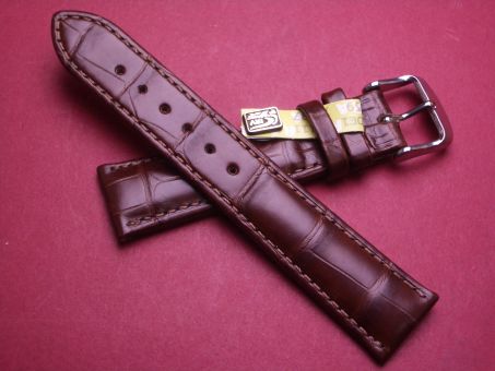 Krokodil-Leder-Armband, Mühle, 20mm im Verlauf auf 18mm Farbe: braun matt (große Narbung) 