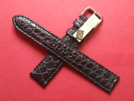 Louisiana Krokodil-Leder-Armband, 18mm im Verlauf auf 16mm Farbe: Schwarz 
